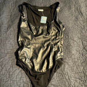 Free People  Vegan Leather & Mesh Body Suit | M